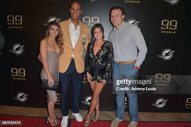 Monica Velasco, Jason Taylor, Joy Taylor and Noah Taylor attend The Miami Dolphins 'Hall of Fame Celebration' hosting Jason Taylor at Hard Rock...