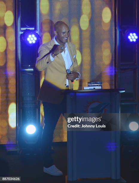 Jason Taylor attends The Miami Dolphins 'Hall of Fame Celebration' hosting Jason Taylor at Hard Rock Stadium on December 02, 2017 in Miami Gardens,...