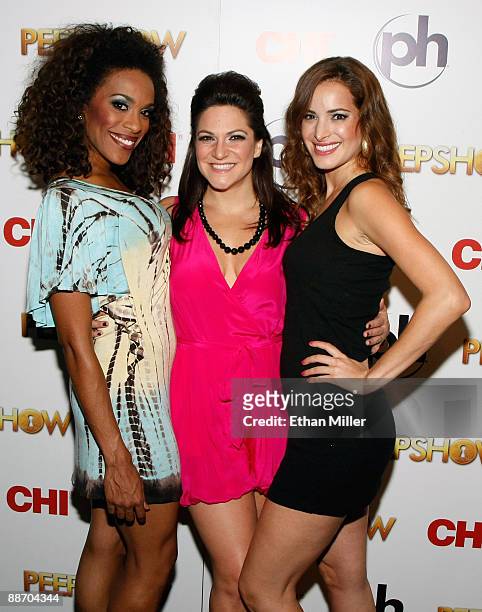 Singer Cheaza, actress Shoshana Bean and singer Jackie Seiden appear at the after party for the adult production "PEEPSHOW" at the Planet Hollywood...