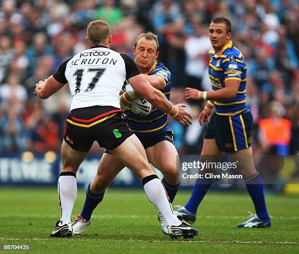 Carl Ablett of Leeds Rhinos on the attack during the Engage Super League match between Leeds Rhinos and Bradford Bulls at Headingley Stadium on June...