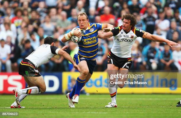 Carl Ablett of Leeds Rhinos on the attack during the Engage Super League match between Leeds Rhinos and Bradford Bulls at Headingley Stadium on June...
