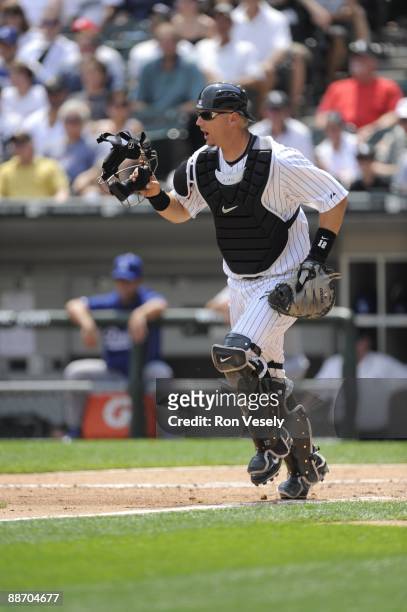 Pierzynski of the Chicago White Sox yells to his infielders during the game against the Los Angeles Dodgers on June 25, 2009 at U.S. Cellular Field...