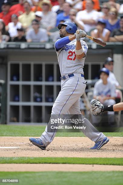 Matt Kemp of the Los Angeles Dodgers bats against the Chicago White Sox on June 25, 2009 at U.S. Cellular Field in Chicago, Illinois. The White Sox...