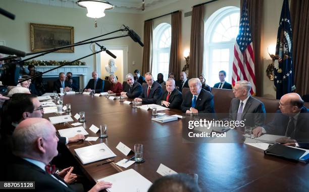 President Donald Trump speaks to the media during a Cabinet meeting at the White House on December 6, 2017 in Washington, D.C.