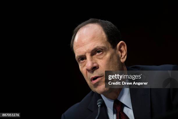 Glenn Fine, acting Inspector General at the U.S. Department of Defense, testifies during a Senate Judiciary Committee hearing concerning firearm...