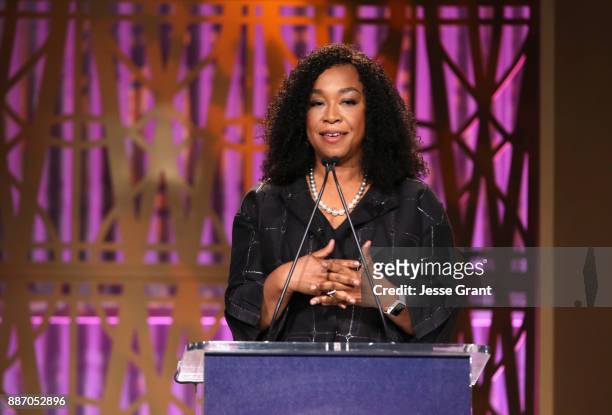 Shonda Rhimes speaks onstage at The Hollywood Reporter's 2017 Women In Entertainment Breakfast at Milk Studios on December 6, 2017 in Los Angeles,...