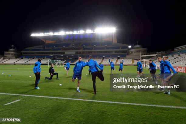 Kevin Mirallas and Morgan Schneiderlin during the Everton training session ahead of UEFA Europa League Group E match between Apollon Limassol and...