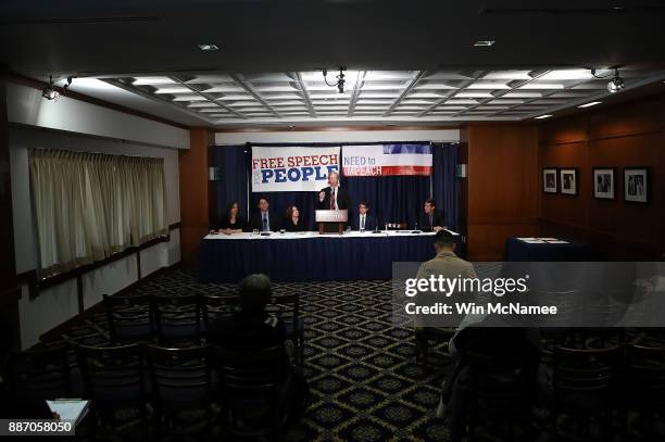 Billionaire hedge fund manager and philanthropist Tom Steyer speaks during a press conference at the National Press Club December 6, 2017 in...