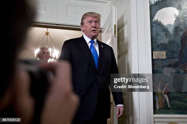 President Donald Trump arrives to make a statement on Jerusalem in the Diplomatic Room of the White House in Washington, D.C., U.S., on Wednesday,...