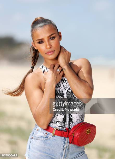 Singer and former Pussycat Doll Melody Thornton poses during a photo shoot on the Gold Coast, Queensland.