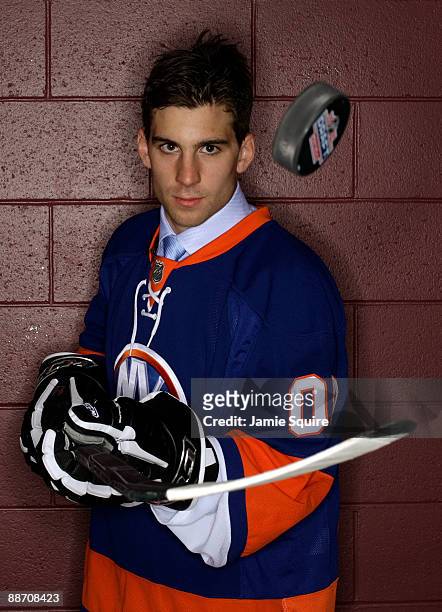 John Tavares poses for a portrait after being picked number one overall in the 2009 NHL Entry Draft by the New York Islander at the Bell Centre on...