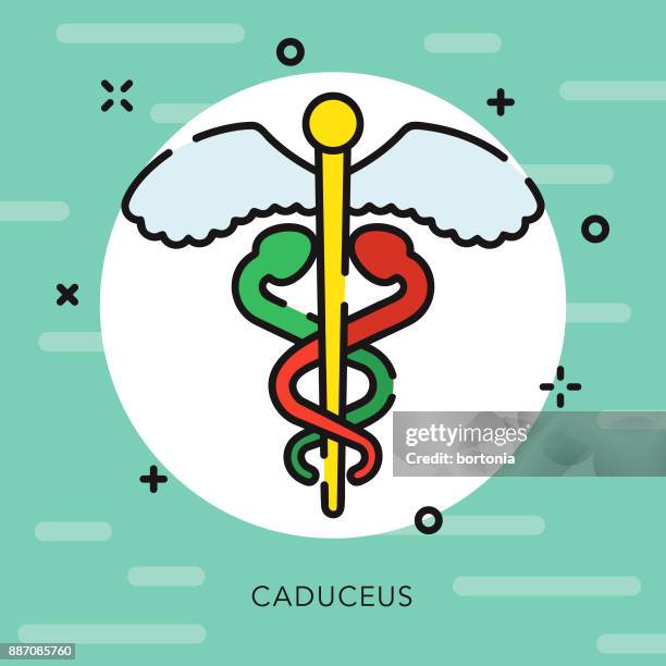 caduceus open outline healthcare & medicine icon - hippocratic oath stock illustrations