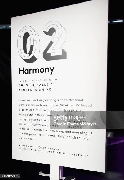Benjamin Shine and Chloe X Halle's, Harmony, on display at Refinery29's '29Rooms Los Angeles: Turn It Into Art' on December 6, 2017 in Los Angeles,...