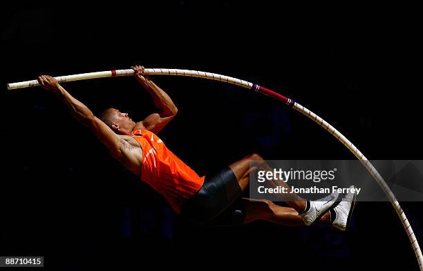 James Hardee competes in the pole vault during the decathlon competiton during day 2 of the USA Track and Field National Championships on June 26,...