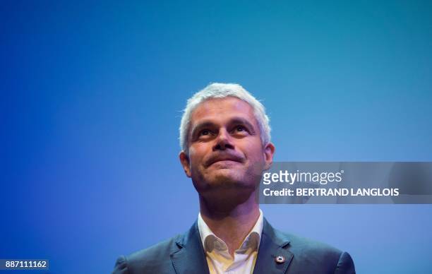 French right-wing Les Republicains party vice-president and candidate for the party's presidency Laurent Wauquiez attends a campaign meeting in...
