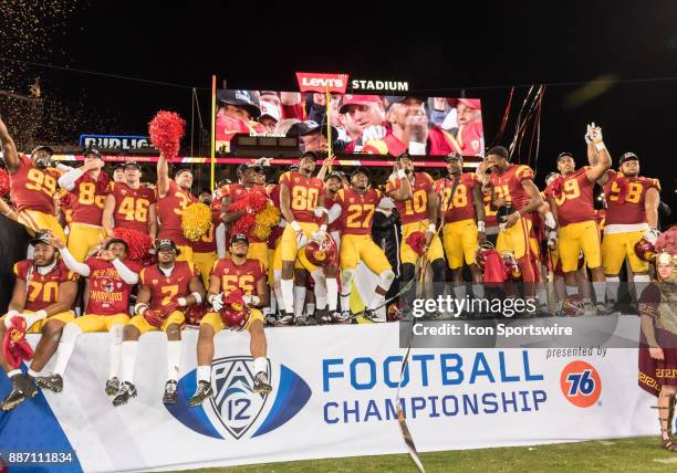 Trojans taking in their own images on the big screen following the PAC-12 Championship game between the USC Trojans and the Stanford Cardinals on...