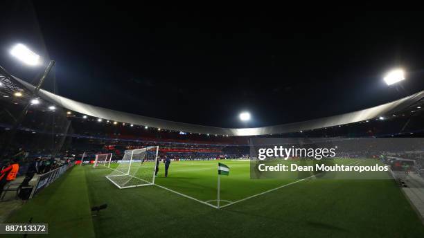 General view inside the stadium prior to the UEFA Champions League group F match between Feyenoord and SSC Napoli at Feijenoord Stadion on December...