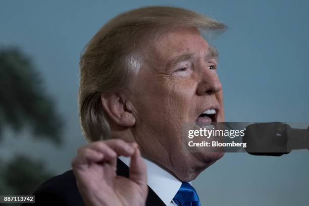 President Donald Trump speaks while making a statement on Jerusalem in the Diplomatic Room of the White House in Washington, D.C., U.S., on...