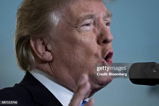 President Donald Trump speaks while making a statement on Jerusalem in the Diplomatic Room of the White House in Washington, D.C., U.S., on...