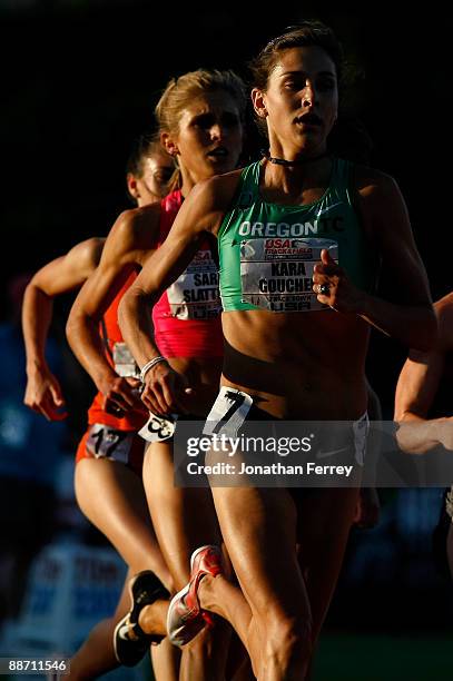 Kara Goucher runs during the the 5000m race during day 2 of the USA Track and Field National Championships on June 26, 2009 at Hayward Field in...