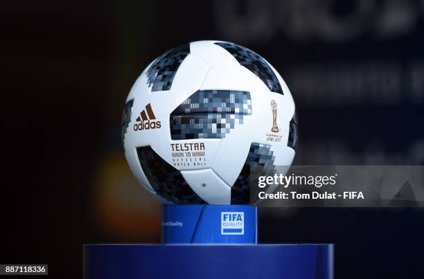 Matchball is pictured during the FIFA Club World Cup UAE 2017 match between Al Jazira and Auckland City FC at Hazza bin Zayed Stadium on December 6,...