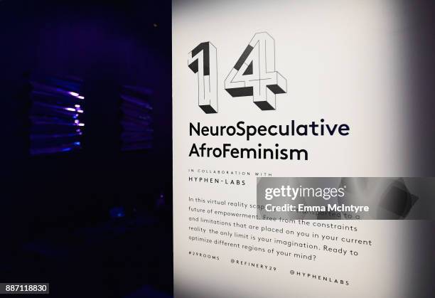 Hyphen-Labs NeuroSpeculative AfroFeminism on display at Refinery29's '29Rooms Los Angeles: Turn It Into Art' on December 6, 2017 in Los Angeles,...