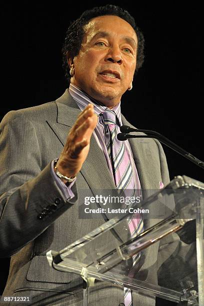 Songwriter Smokey Robinson speaks onstage during the 22nd annual ASCAP Rhythm and Soul Awards held at The Beverly Hilton Hotel on June 26, 2009 in...