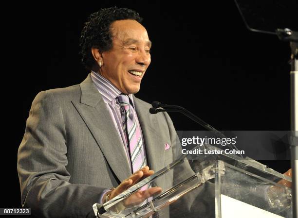 Songwriter Smokey Robinson speaks onstage during the 22nd annual ASCAP Rhythm and Soul Awards held at The Beverly Hilton Hotel on June 26, 2009 in...