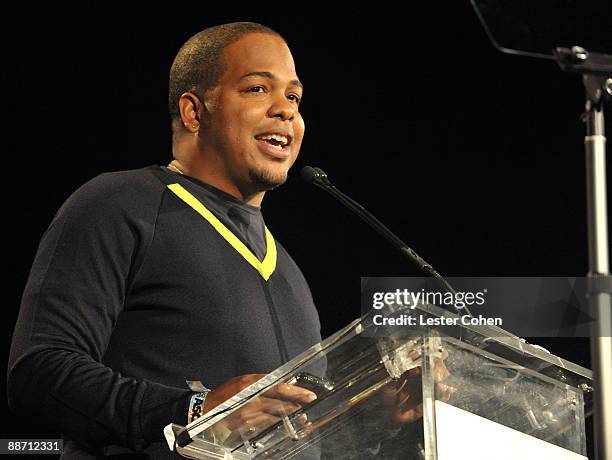 Songwriter C "Tricky" Stewart speaks onstage during the 22nd annual ASCAP Rhythm and Soul Awards held at The Beverly Hilton Hotel on June 26, 2009 in...