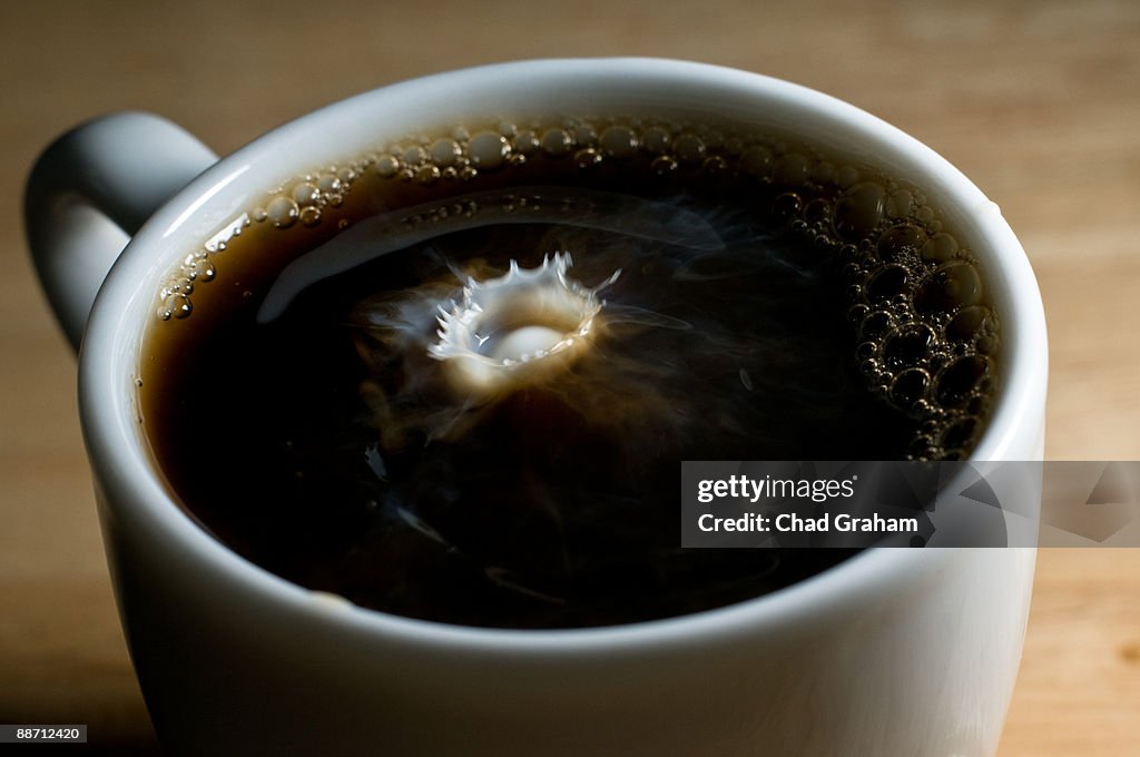 Milk dropping in coffee