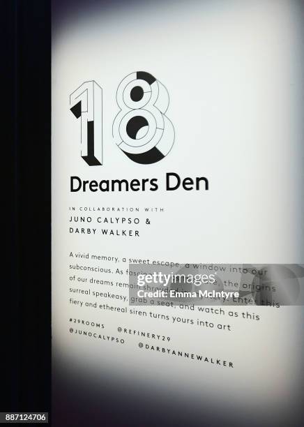 Juno Calypso and Darby Walker's Dreamers Den on display at Refinery29's '29Rooms Los Angeles: Turn It Into Art' on December 6, 2017 in Los Angeles,...