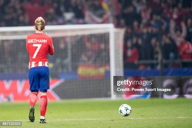 Antoine Griezmann of Atletico de Madrid cerebrating after score a goal during the UEFA Champions League 2017-18 match between Atletico de Madrid and...