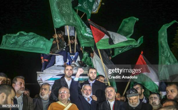 Head of the Political Bureau of Hamas, Ismail Haniyeh attends a protest against US President Donald Trumps recognition of Jerusalem as Israels...