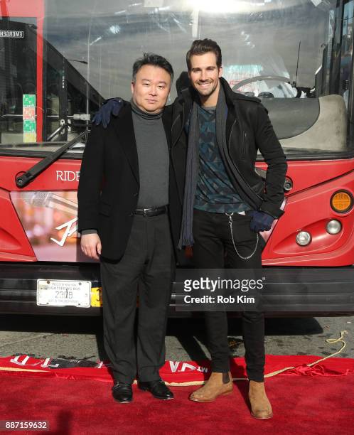 Singer and actor James Maslow and David W. Chien unveil James Maslow's Ride Of Fame IT Bus at Pier 78 on December 6, 2017 in New York City.