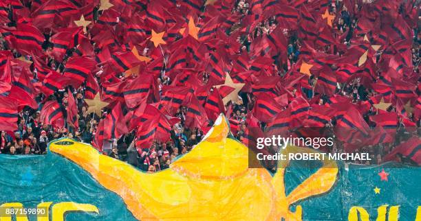 Leipzig's supporters perform a choreography prior to the UEFA Champions League group G football match RB Leipzig vs Besiktas in Leipzig, eastern...