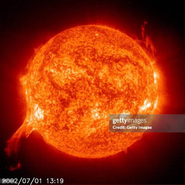 Solar eruption from the sun is shown from an image by NASA's SOHO satellite July 1, 2002. Scientists call the solar eruption a prominence which is a...