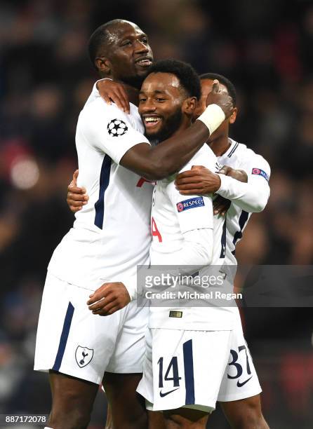 Georges-Kevin Nkoudou of Tottenham Hotspur celebrates after scoring his sides third goal with his Tottenham Hotspur team mates during the UEFA...