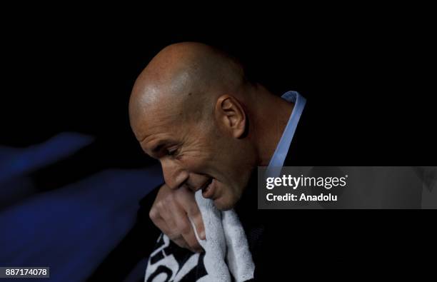 Head coach of Real Madrid, Zinedine Zidane looks on during the UEFA Champions League group H match between Real Madrid and Borussia Dortmund at...