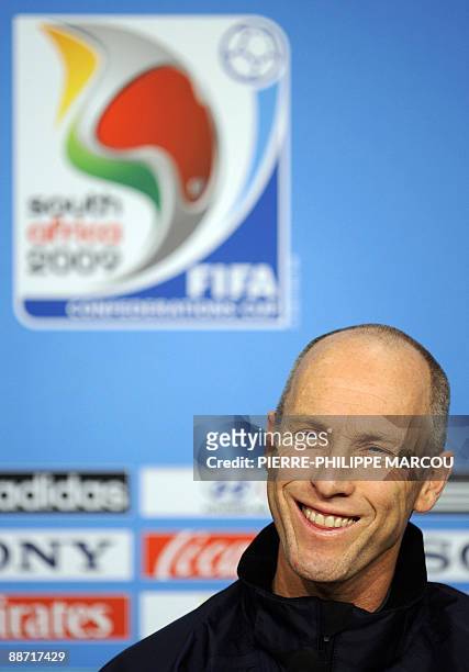 National football team coach Bob Bradley attends a press conference at Ellis Park stadium in Johannesburg on June 27, 2009 on the eve of their FIFA...