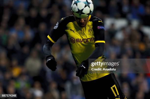 Pierre-Emerick Aubameyang of Borussia Dortmund scores a goal during the UEFA Champions League group H match between Real Madrid and Borussia Dortmund...