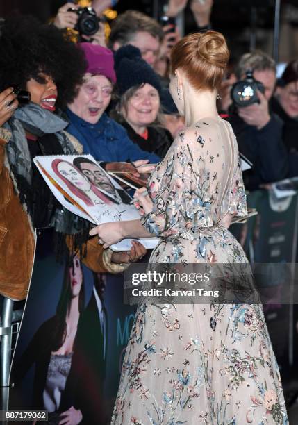 Jessica Chastain attends the 'Molly's Game' UK premiere at Vue West End on December 6, 2017 in London, England.