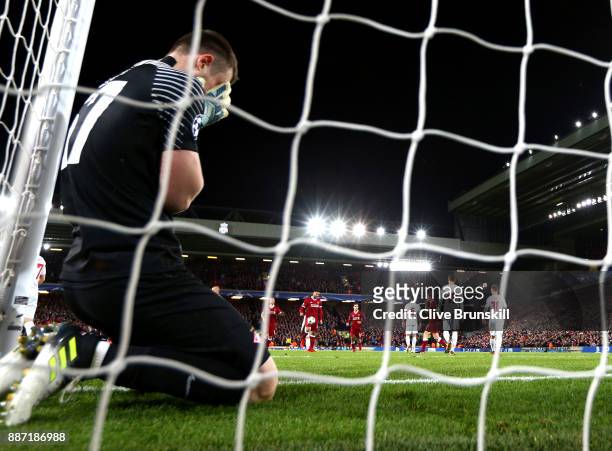 Aleksandr Selikhov of Spartak Moskva look dejected during the UEFA Champions League group E match between Liverpool FC and Spartak Moskva at Anfield...