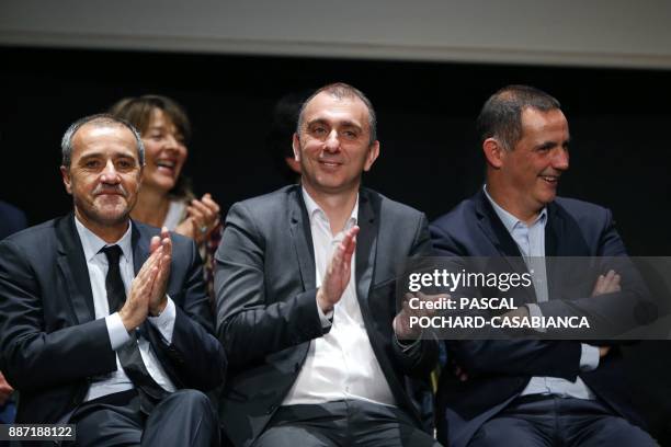 Candidates for the Pe a Corsica nationalist party for Corsican regional elections Jean-Guy Talamoni, Jean-Christophe Angelini and Gilles Simeoni...