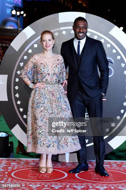 Actors Jessica Chastain and Idris Elba attend the 'Molly's Game' UK premiere held at Vue West End on December 6, 2017 in London, England.