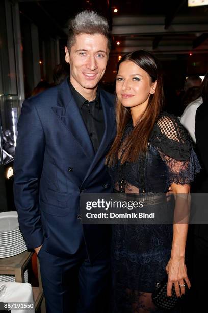 Robert Lewandowski and his wife Anna Lewandowska attend the Rueschenbeck and BUNTE reception at Hotel Bayerischer Hof on December 6, 2017 in Munich,...