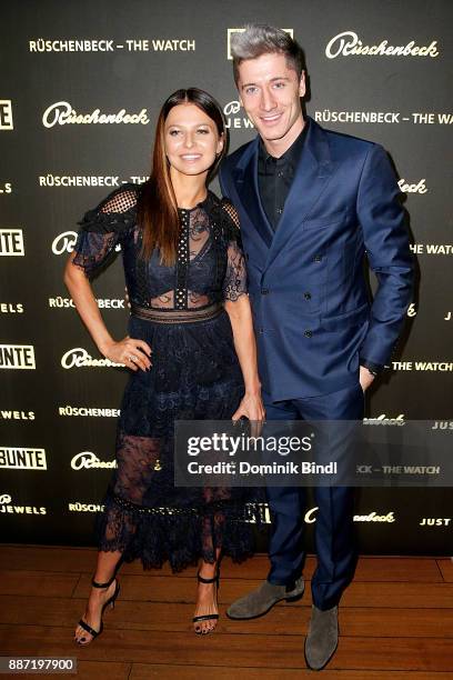 Robert Lewandowski and his wife Anna Lewandowska attend the Rueschenbeck and BUNTE reception at Hotel Bayerischer Hof on December 6, 2017 in Munich,...