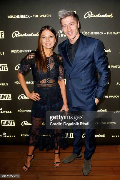 Robert Lewandowski and his wife Anna Lewandowska attend the Rueschenbeck and BUNTE reception at Hotel Bayerischer Hof on December 6, 2017 in Munich,...