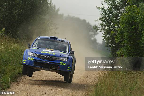 Mads Ostberg of Norway and Jonas Andersson of Sweden compete in their Subaru Impreza during the Leg 2 of the WRC Rally of Poland June 27, 2009 in...