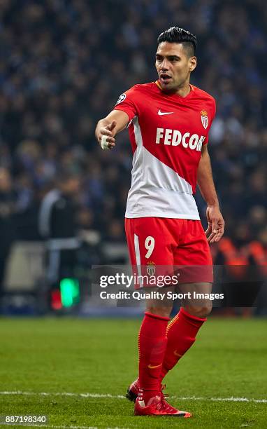 Radamel Falcao of AS Monaco reacts during the UEFA Champions League group G match between FC Porto and AS Monaco at Estadio do Dragao on December 6,...