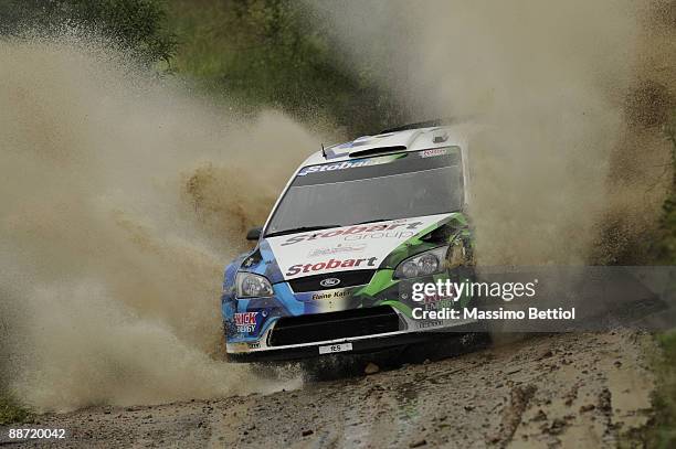 Matthew Wilson of Great Britain and Scott Martin of Great Britain compete in their Stobart VK Ford Focus during the Leg 2 of WRC Rally Poland on June...
